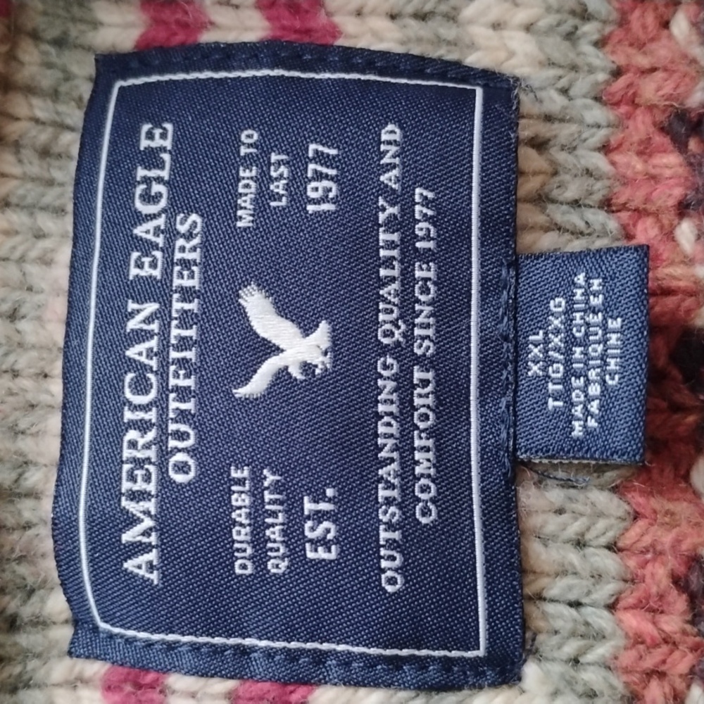 American Eagle Wool Blended Cardigan Sweater,Aztec/ Cozy, Size XXL - Picture 9 of 10